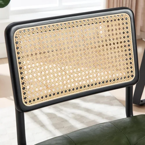 Miniatura 9 de Zesthouse Silla de escritorio de ratán sin ruedas, silla de oficina moderna de mediados de siglo con malla de caña y respaldo de madera, silla Verde