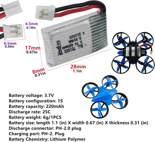 Miniatura 2 de sea jump 4 unids 3.7 V 220 mAh Li Batería para E010 GoolRC T36 NINHUI NH010 F36 H36 HS210 Sanrock GD65A ATOYX AT-66 Quadcopter Batería RC Drone
