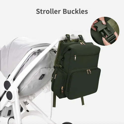Miniatura 6 de CEI-CEI Mochila de neopreno para pañales con bolsillos aislados, bolsas grandes de maternidad para bebés recién nacidos, bolsa de viaje con Verde