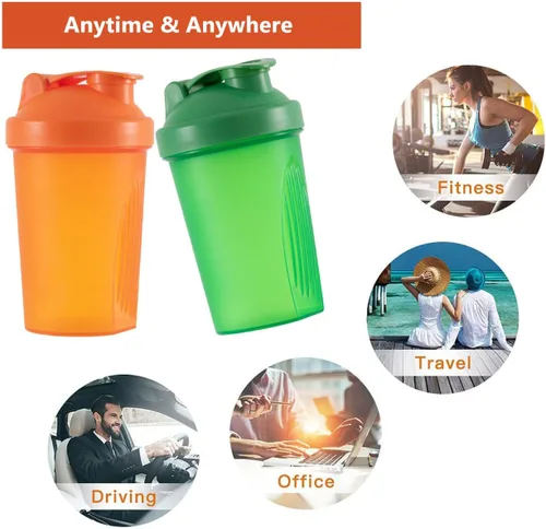 Miniatura 4 de Shaker Bottle - Batidos de proteínas y botellas agitadoras de 16 onzas/13.5 fl oz con bolas batidoras, plástico sin BPA (naranja + verde (2 unidades)