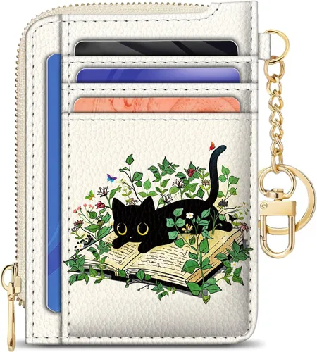 Miniatura 17 de GIANCOMICS Cartera delgada con tarjetero para mujer, funda pequeña con bloqueo Rfid, llavero de bolsillo delgado con cremallera curvada, tarjetero