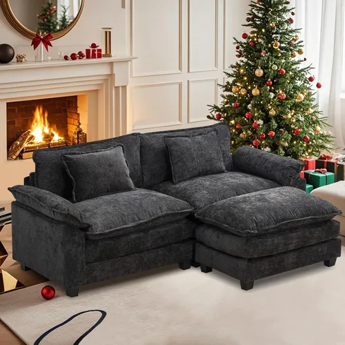 Miniatura 29 de Sofá modular seccional, sofá de nube con otomana, asiento profundo de felpilla en forma de L para sala de estar y apartamento