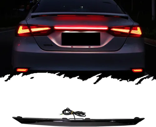 Lente ahumada Lámpara de señal de giro secuencial dinámica LED DRL Luz de freno trasera trasera Barra de maletero compatible con Toyota Camry 2018