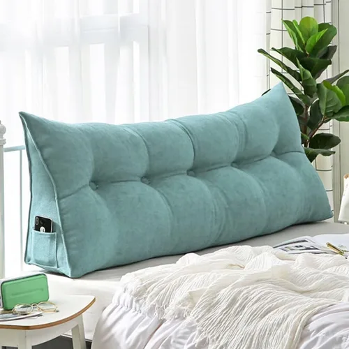 Miniatura 8 de Almohada triangular de lectura para reposo en cama, cojín grande para cabecero, respaldo largo, almohada de cuña con funda extraíble y dos bolsillos