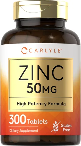 Carlyle Zinc 50mg | 300 tabletas | Suplemento vegetariano, sin OMG y sin gluten | Gluconato de zinc | Fórmula de alta potencia