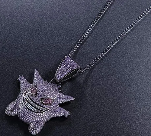 Miniatura 6 de Starryinter Collar con dije de gengar azul o morado con burbujas de Hip Hop Metal Diamantes de imitación