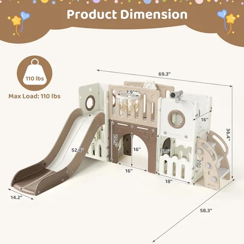 Miniatura 2 de Arlopu Juego de Tobogán 9 en 1 para Niños Pequeños, Set de Juego de Escalador y Tobogán Grande para Niños con Pendiente Larga, Telescopio, Espacio