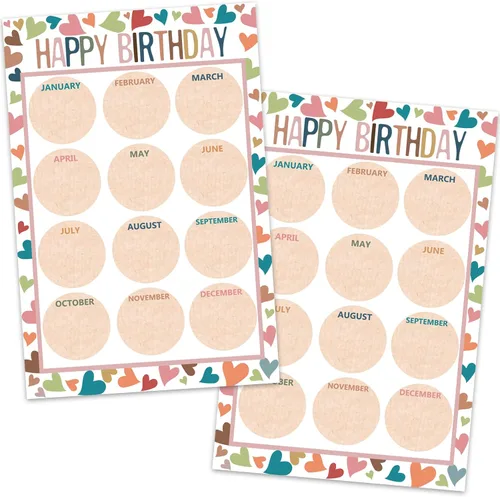 Miniatura 7 de Tabla de feliz cumpleaños para aula, 2 unidades, decoración de póster de cumpleaños de 17 x 12 pulgadas, recortes de calendario de cumpleaños