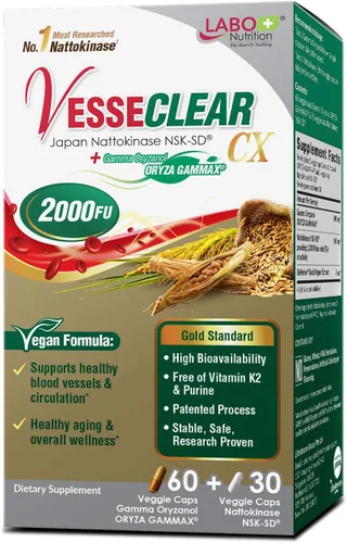 LABO Nutrition VesseCLEAR CX: Nattoquinasa NSK-SD + Gamma Oryzanol para vasos sanguíneos limpios y envejecimiento saludable, la más estudiada