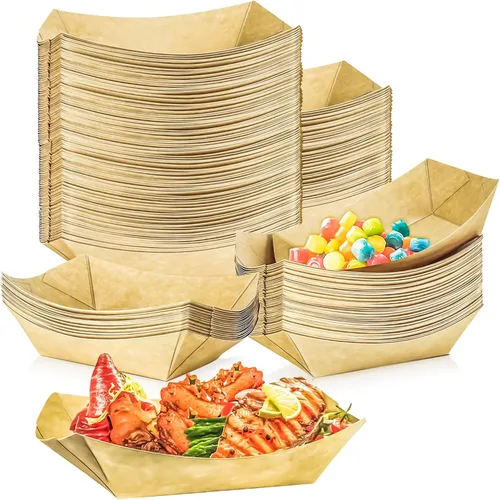 Miniatura 11 de Paquete de 150 Bandejas para Servir Alimentos de 1 Libra, Bandejas Pequeñas de Papel Kraft a Prueba de Aceite, Desechables, Reciclables, para Marrón