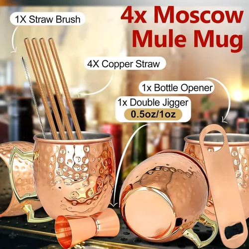 Miniatura 2 de LINALL Moscow Mule - Juego de 4 tazas de acero inoxidable chapadas en cobre de 18 onzas, para bebidas frías (4 piezas)