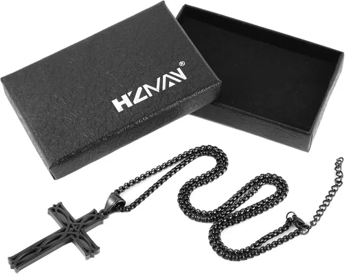 Miniatura 5 de HZMAN Collar con colgante de cruz celta infinita para hombre, de acero inoxidable, con nudo irlandés, cadena de eslabones de 22 + 2 pulgadas, Acero