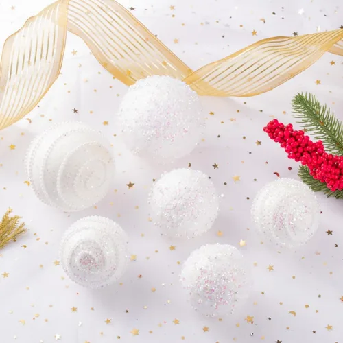 Miniatura 4 de Adornos de bolas de Navidad blancos, adornos de bolas de Navidad de plástico irrompibles colgantes con perlas para fiestas navideñas