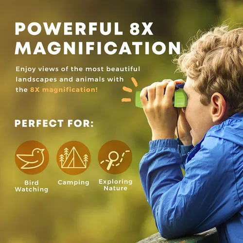 Miniatura 4 de Binoculares para niños – Juguete perfecto para niños pequeños y niñas – Juego extenso que incluye lupa y brújula – Potente aumento 8 x 21 – niños