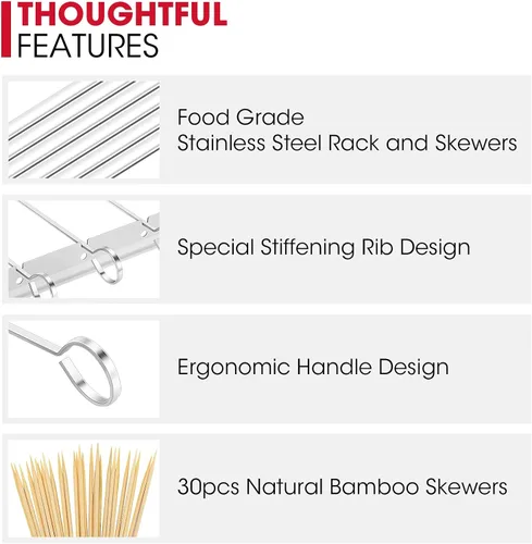 Miniatura 5 de Unicook conjunto reforzado de acero inoxidable barbacoa pincho Shish Kabob, 6 unidades 13 pulgadas L brochetas para barbacoa y Parrilla rack