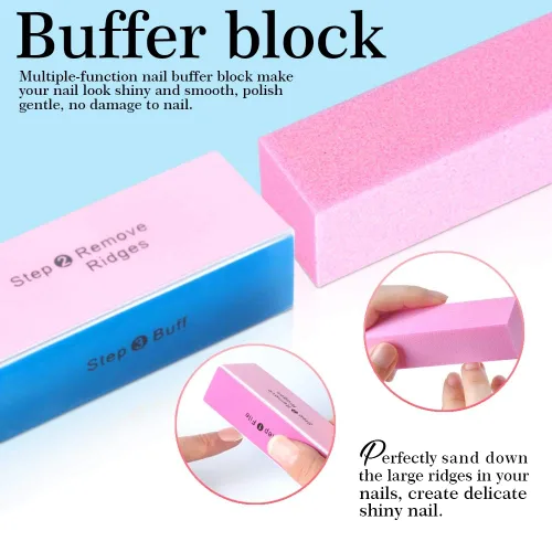 Miniatura 3 de Lima de uñas rectangular de doble cara y pulidor, esponja de bloque pulido, cepillo de uñas, viene con pinza de cutícula y empujador, kit