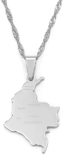FDDSSYX Collar de mapa, collar de mapa, colgante vintage de Colombia, letra geométrica, exquisito, patriótico, cadena de color dorado, dije étnico,