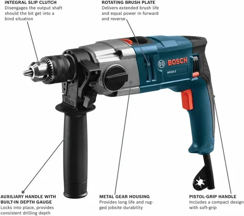 Miniatura 2 de Bosch HD18 – taladro percutor de dos velocidades, 1/2 pulgadas.
