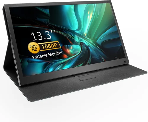 Monitor portátil de 13.3 pulgadas 1080P USB-C HDMI Ultra Slim Monitor de viaje con cubierta protectora y altavoces, pantalla externa Plug & Play