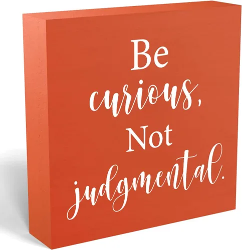 Miniatura 10 de mmiishe Letrero de madera inspirador decorativo motivacional con texto en inglés «Be Curious Not Judgmental», caja de madera para el hogar