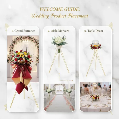 Miniatura 7 de Bigsee Soporte de flores doradas de 2 piezas, soporte para arreglos florales de 41.3 pulgadas de alto, soporte de metal para macetas para centros