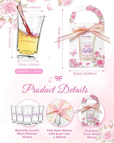 Miniatura 2 de Regalitos para Baby Shower para Invitados - 50 Juegos Temática de Mariposa Baby Shower una Pequeña Mariposa Está en Camino Vasos de Chupito y Cajas