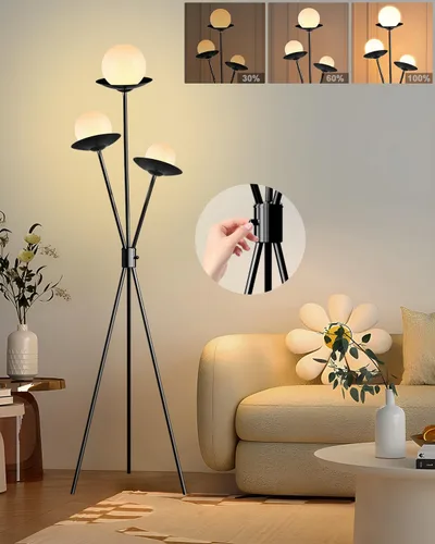 Miniatura 22 de Lámpara de pie moderna de cristal de 3 luces, lámpara alta de pie dorada con pantalla de vidrio de piña roja profunda, lámpara de pie LED regulable