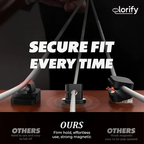 Miniatura 9 de Paquete de 8 clips de resorte para cables [giratorio en 360°, uso con 1 mano], clips adhesivos para cables para mesita de noche, escritorio, pared