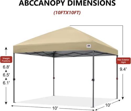 Miniatura 2 de ABCCANOPY Tienda de campaña desplegable de 10 x 10, refugio instantáneo de fácil instalación con bolsa con ruedas, toldo resistente al aire libre