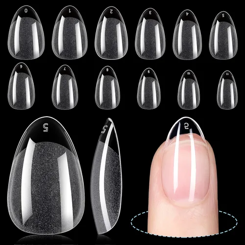 Miniatura 16 de TOMICCA Puntas de uñas de almendra extra cortas, 192 unidades, 12 tamaños, puntas de uñas cortas de cobertura completa, uñas acrílicas transparentes
