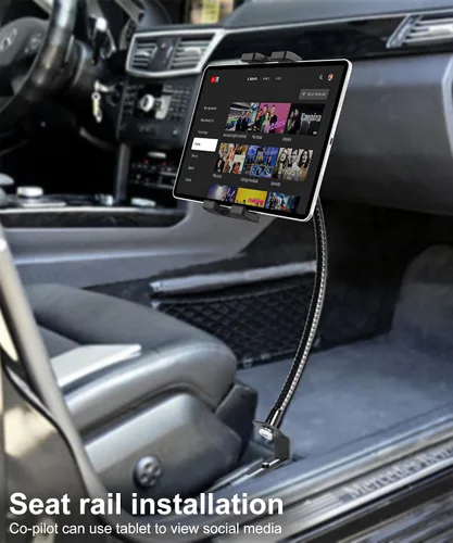Miniatura 6 de GDZN Soporte para tablet para riel de asiento de automóvil con brazo de metal de cuello de cisne de 19.7 pulgadas, resistente antivibración, perno