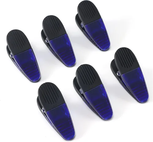 Juego de clips magnéticos de plástico para refrigerador de 3-1/4 pulgadas de longitud, clips multiusos, juego de 6 (azul)