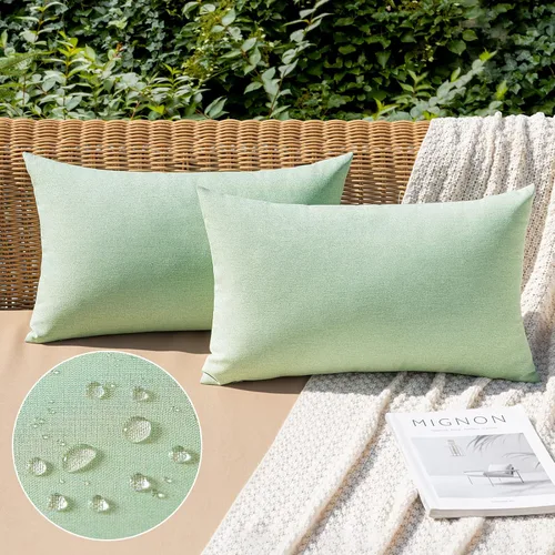 Miniatura 75 de MIULEE Paquete de 2 fundas decorativas para almohadas de exterior, sólidas, impermeables, de lino sintético, estilo granja de jardín, fundas de Óxido