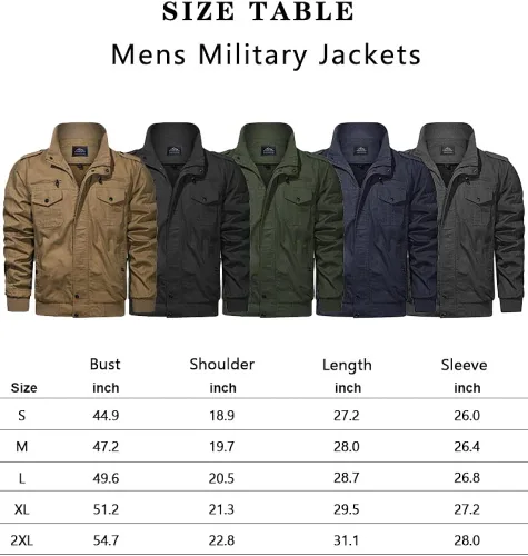 Miniatura 7 de HJWWIN Chaqueta militar de algodón para hombre, chaqueta tipo bomber con múltiples bolsillos