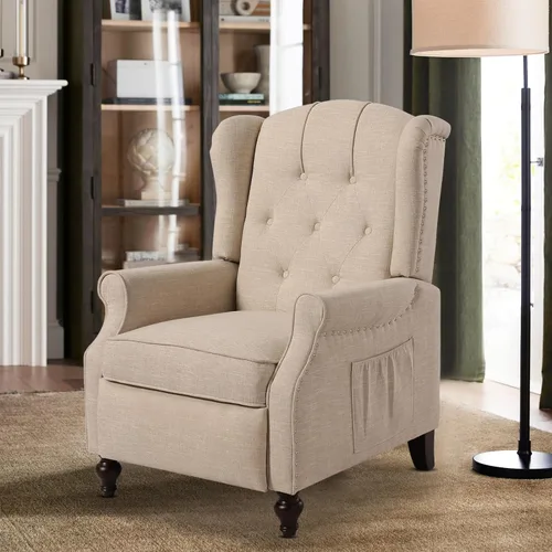 Miniatura 17 de Silla Reclinable Wingback con Masaje y Calor de Cuero PU Silla de Brazo con Mecanismo Push Back, Silla Reclinable para Sala de Estar Dormitorio Cine