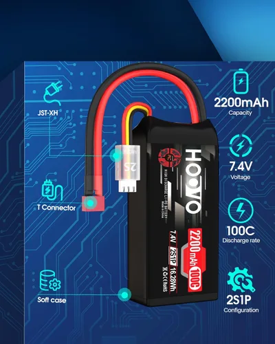 Miniatura 2 de HOOVO 2S Shorty Lipo Battery 2200mAh 100C 7.4V RC Lipo Batería con conector Deans para FPV Racing Drone RC Avión Helicóptero Quadcopter Car-2 Pack