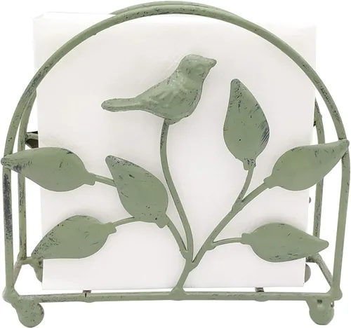Miniatura 4 de Servilletero clásico de hierro fundido con forma de pájaro y árbol/Dispensador independiente de pañuelos para mesa, verde rústico
