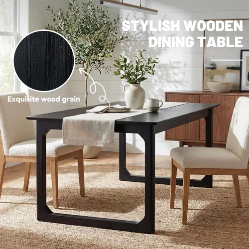 Miniatura 5 de HNY Mesa de comedor de madera extensible para mesas de cocina rectangulares modernas de 4 a 8 pulgadas, 71 pulgadas con base de madera, mesa de Negro
