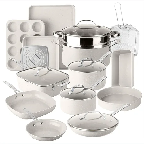 Granitestone Ceraluxe - Juego de 20 utensilios de cocina de cerámica antiadherentes, juego completo de ollas y sartenes antiadherentes con juego de
