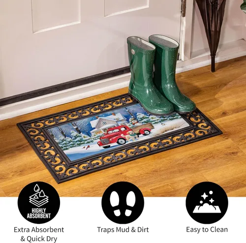 Miniatura 6 de Evergreen Flag Alfombrilla de interruptor navideño de sassafras de 22" x 10", tapete intercambiable para puerta delantera exterior, entrada