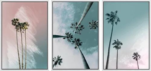 Miniatura 52 de SIGNWIN Lienzo enmarcado para pared, vista aérea de palmeras tropicales en un cielo azul, fotografía del océano costero, arte moderno, panorámico