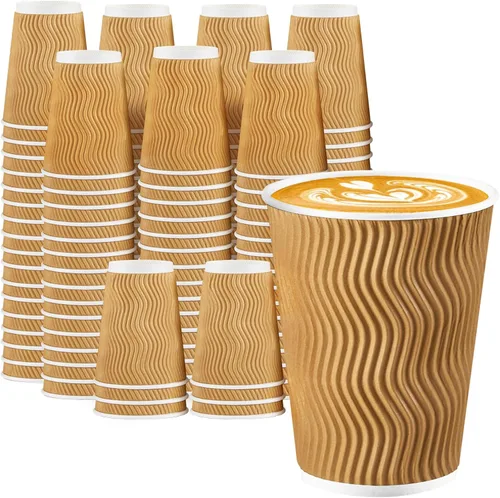 Miniatura 11 de Lamosi Tazas de café desechables 8 oz Paquete de 100, Tazas de café de papel 8 oz para bebidas calientes o frías, Taza de pared ondulada aislada