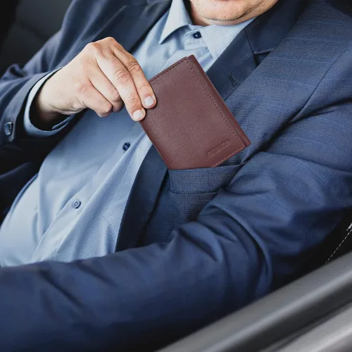 Miniatura 7 de Billetera de tres pliegues para hombre Cartera de piel auténtica con bloqueo RFID con 9 ranuras para tarjetas