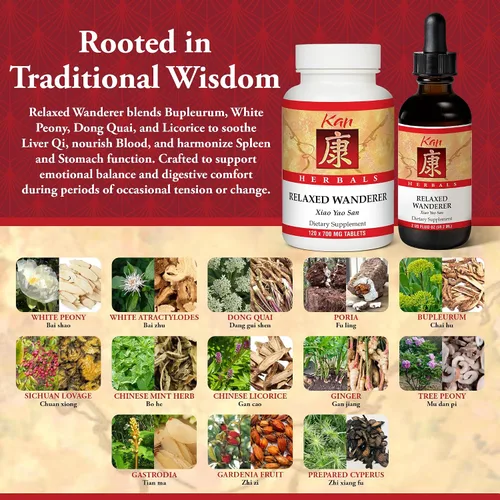 Miniatura 4 de Kan Herbs Company Relaxed Wanderer - Fórmula tradicional china de hierbas para apoyar el estado de ánimo, la digestión y el equilibrio menstrual