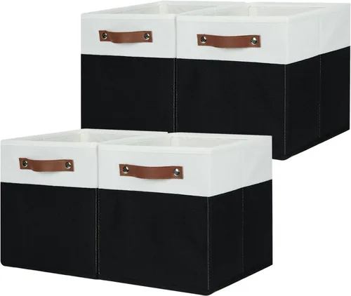 Miniatura 22 de HNZIGE Juego de 4 cubos de almacenamiento de tela, organizadores plegables para estantes, hogar, cubos decorativos para el hogar, juguetes, armario