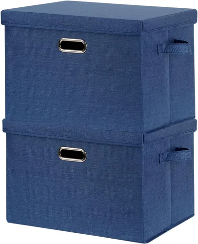 Miniatura 10 de SNWDN Paquete de 3 contenedores plegables de tela con tapas, caja de almacenamiento de tela con tapas para uso doméstico y de oficina
