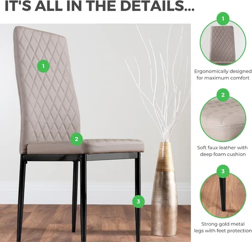 Miniatura 3 de Furniturebox UK Milan - Juego de 4 sillas de comedor de alta calidad, contemporáneas y lujosas, asientos de comedor de piel sintética de diamante