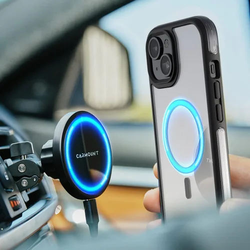 Miniatura 5 de Encased MAG - Funda para cinturón diseñada para iPhone 15 con clip de funda, tecnología protectora AirGuard (negro/transparente) compatible