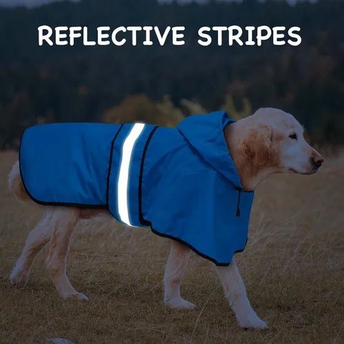 Miniatura 4 de Impermeable ajustable impermeable para perros, chaqueta reflectante para perros con capucha, abrigo ligero para lluvia para perros pequeños, Azul