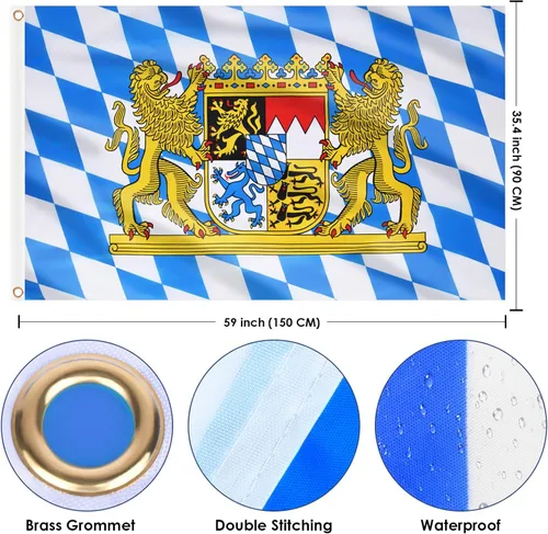 Miniatura 2 de AhfuLife Bandera de Oktoberfest de 3 x 5 pies para decoraciones de Oktoberfest, 1 pieza bandera alemana bávara - doble cara con ojales de latón